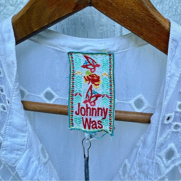 NWT Johnny Was JW Diamond Eyelet Tunic Sheer Women's Sleeveless White Top S - Picture 4 of 7